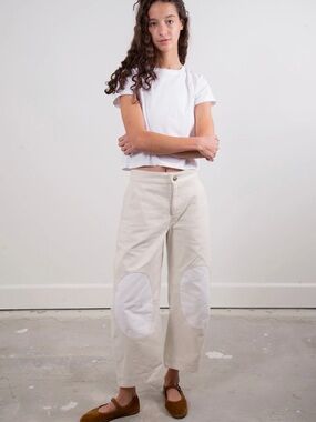 Sonderhaus Daphne Barrel Wide-Leg Patch Pants in Cream